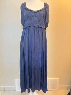 DRA Blue Polka Dot Maxi Dress with Ruffle Trim Size Large